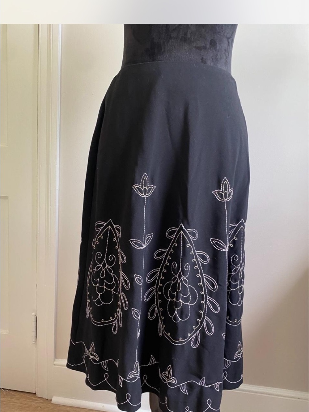 Black Embroidered Midi Skirt